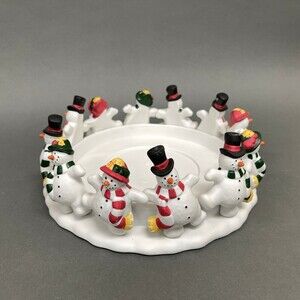 Partylite P7436 3 Wick Candle Holder Frolicking Frosts Snowmen in a Circle w/Box